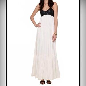 Black & White Leather-Style Bodice Maxi Dress